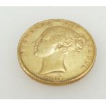 Victorian shield back 22ct gold full Sovereign coin 1862