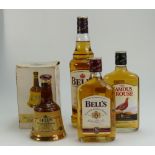 A collection of scotch whisky including 70cl Bells original blended, 35cm Bells blended,