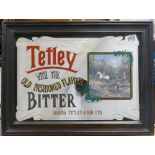 Vintage framed advertising mirror featuring Tetley Bitter dimensions 51 x 39cm