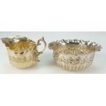 Silver sugar bowl and cream jug hallmarks for B'ham 1899 & 1901 126.
