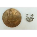Bronze First World War death plaque for Reuben Johnson in cardboard holder and Cuidich 'n' Righ cap