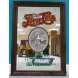 Vintage framed advertising mirror for Pepsi Cola The Pure Healthful beverage dimensions 94cm x 68cm