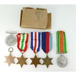 A group of Second World War medals including Victory medal, The Defense Medal, 1939-1945 star,