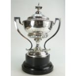 Silver two handled trophy with stand inscribed "Artisans Golf Challenge Cup 1924", height 41cm,
