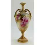 Royal Worcester floral hand decorated two handled vase,