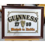 Vintage framed advertising mirror featuring Guiness dimensions 69 x 54cm