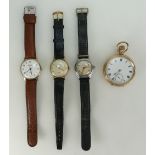 A collection of gentleman's watches to include 9ct gold Vertex gents wristwatch with leather strap,