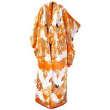 Exquisite 20th Century wedding Kimono with dragon and floral decoration on orange background