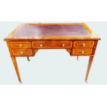 Edwards & Roberts Edwardian mahogany marquetry five drawer desk with leather top,