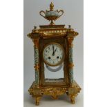French decorative gilt mantle clock, ornate with jasper ware panels & columns,