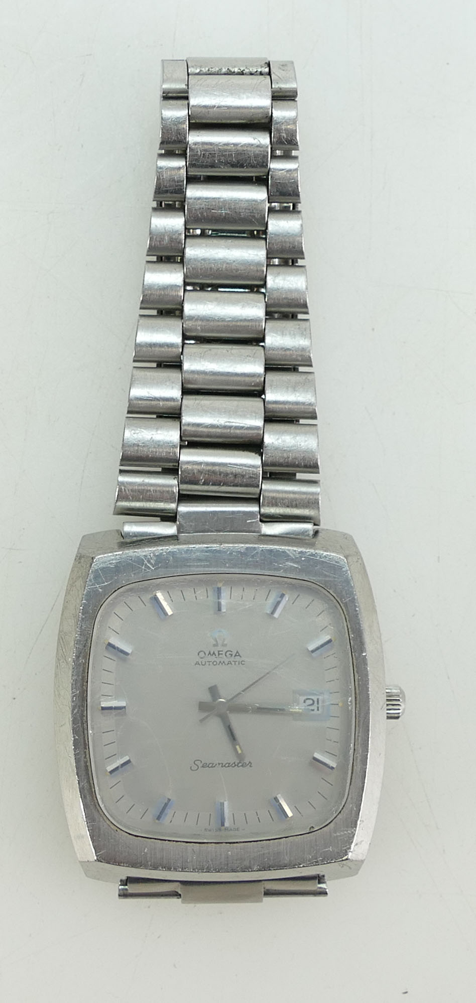 1970's Omega Seamaster big square automatic stainless steel wristwatch with steel bracelet - Image 3 of 3