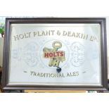 Vintage bevel edged framed advertising mirror for Holt,