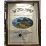 Vintage framed advertising mirror for Southern Comfort (blue house red roof) dimension's 56cm x