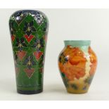 Dennis China Works vases with Harlequinn and Poppy design, tallest 20cm high.