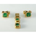 Emerald 2 stone square pendant and matching earrings. Stones measuring approx 5.5mm x 5.