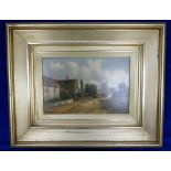 A H Vickers - Street Scene, oil on canvas, signature to front. 18.5 x 28.