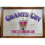 Vintage framed advertising mirror for Grants Finest London Gin dimension's 89cm x 63cm