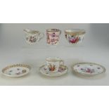 19th century Dresden floral part tea ware and a 19th century pink lustre mug (damages to sugar bowl