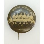 Sheffield Wednesday Football Club badge pin dated 1901-2 showing team photo,