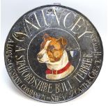 19th century metal sign painted with Staffordshire bull dog "Vaucey A Staffordshire Terrier A loyal