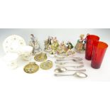A collection of assorted silver plated cutlery and ceramics including boxed pieces, tea set,