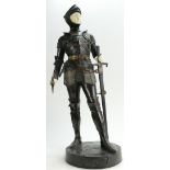 Sylvain Kinsburger large French Bronze figure of Knight in Armour titled Le Preux,