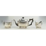 Silver 3 piece teaset hallmarked for Sheffield 1934 (total weight including wood handle and lid