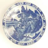 19th Century Chinese blue and white landscape decorated plate,