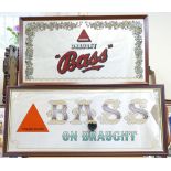 Vintage framed advertising mirrors featuring Draught Bass height of largest 81 x 34cm (2)