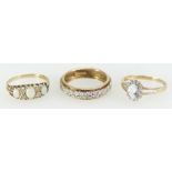 9ct ladies three stone opal & diamond ring,
