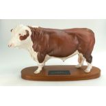 Beswick Connoisseur Polled Hereford bull on wood base 2574