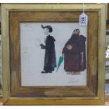 Osbert Lancaster coloured comical drawing of monk and priest in gilt frame,12.5 x 8.