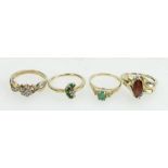 Collection of x 4 - 10 K / 10 carat gold American gem set rings - Sizes M1/2, L1/2,