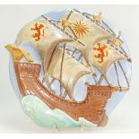 Burleigh Ware embossed wall plaque of a Sailing Ship diameter 35cm