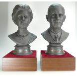 Pair of cased limited edition Royal Doulton black basalt busts of QEII and Prince Philip.