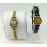9ct gold hallmarked Helvetia ladies wristwatch on gold plated bracelet,