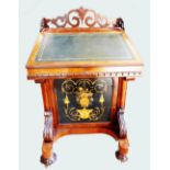 Victorian rosewood marquetry davenport desk with lift up leather slope top with fitted interior