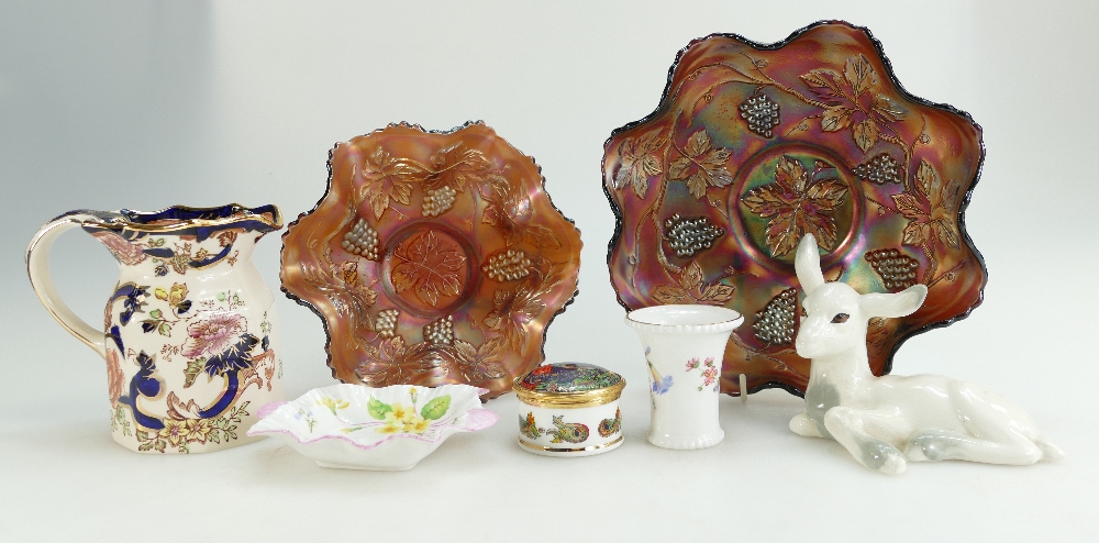 Mixed lot to include Masons, Carnival Glass, Shelley, Royal Crown Derby,