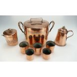 Collection of 19th and early 20th century English copper items including two handled pan and lid