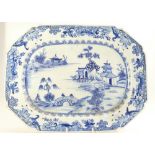 Chinese early 19th century blue & white porcelain platter decorated with pagodas in landscape with