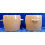 Pair large stoneware pails 26cm 10.25" high each. Possibly used in the brewery industry.