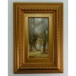 Eathenware rectangular wall plaque "Sherwood Forest" hand painted and signed UKC Wallace in gilt