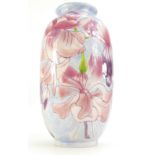 Cobridge Stoneware vase decorated with pink fushias dated 1999,