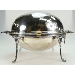 Large silver plated roll top bacon / entree dish 37cm wide.