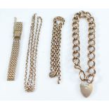 Selection of yellow coloured metal and 9ct hallmarked bracelets & chains, some marked 9ct.