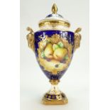 Coalport hand painted and gilded vase with cover, signed M.H. in original box.