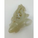 Chinese white jade two catfish's pendant, length 9.