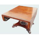 William IV mahogany & rosewood drop leaf centre table on castors,