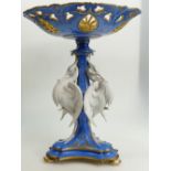 Large porcelain centre piece, the stem modelled with Parian crane birds the bowl pierced and gilded,