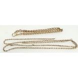 9ct hallmarked part watch chain & rose coloured metal part chain - weight 27.2 & 10.